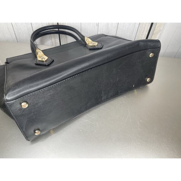 Henri Bendel Handbag Black Leather Top Handle Gold Hardware Classic Foldover - Picture 5 of 10